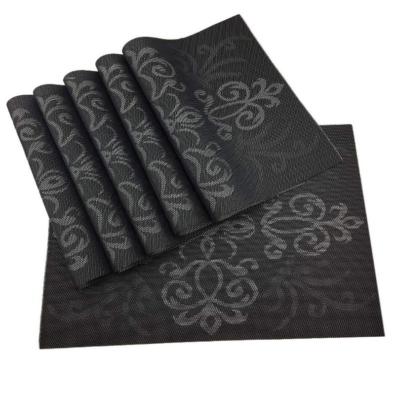 Gugrida Luxury Black Placemats Set of 6 Crossweave Woven Vinyl Placemat for Dining Table Heat Resistant Non-Slip Kitchen Table Mats Easy to Clean - Image 1